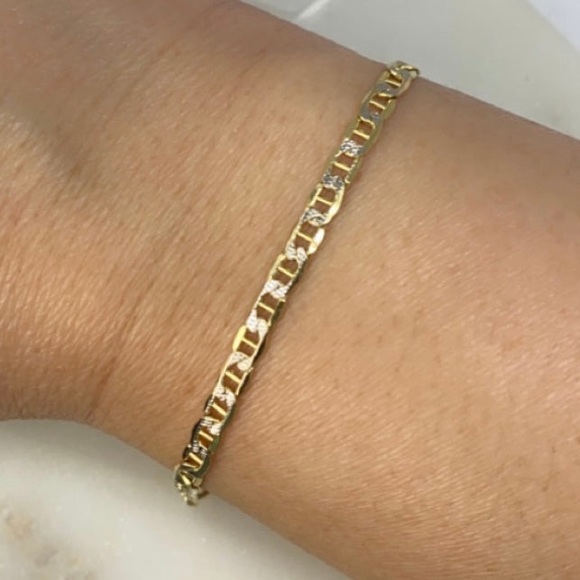 10K 2-tone gold marine link bracelet - Picture 1 of 2
